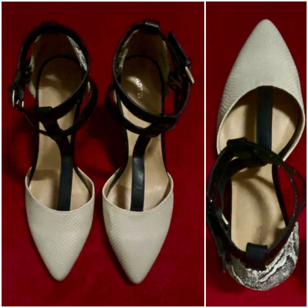 Apt 9 Beige and Snakeskin T Strap Ankle Strap Pointy Pumps