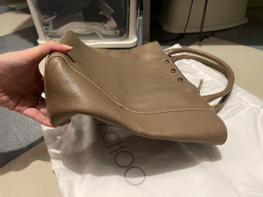 Authentic cheapest Jimmy Choo Taupe leather shoulder tote bag
