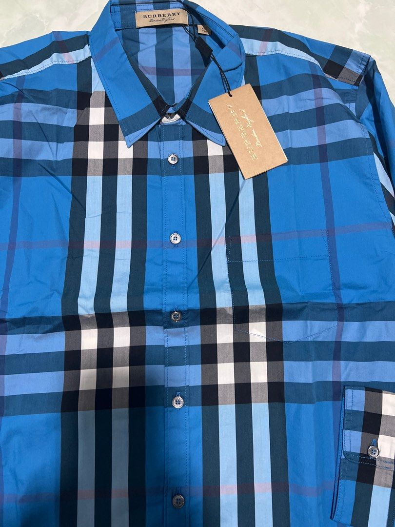 Bnwt authentic mens burberry blue Checkered Shirt tagged XXL ptp 58cm moreTo XL only