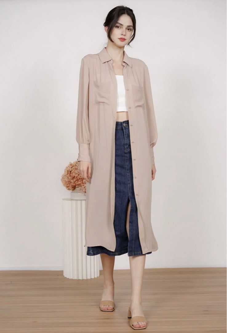 Bnwt Mds DAPHNE longline duster jacket in Taupe