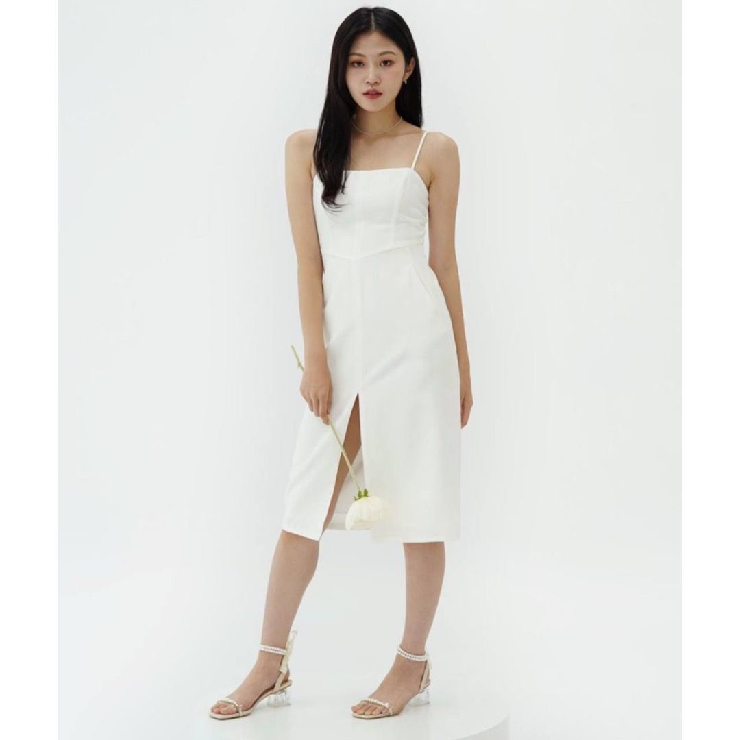 BNWT mikayla delvin white midi slit dress for wedding dinner prom night formal events date night out