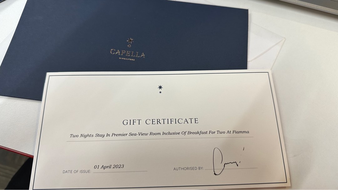 Capella Singapore Gift Certificate for Premier Sea View Room Tickets