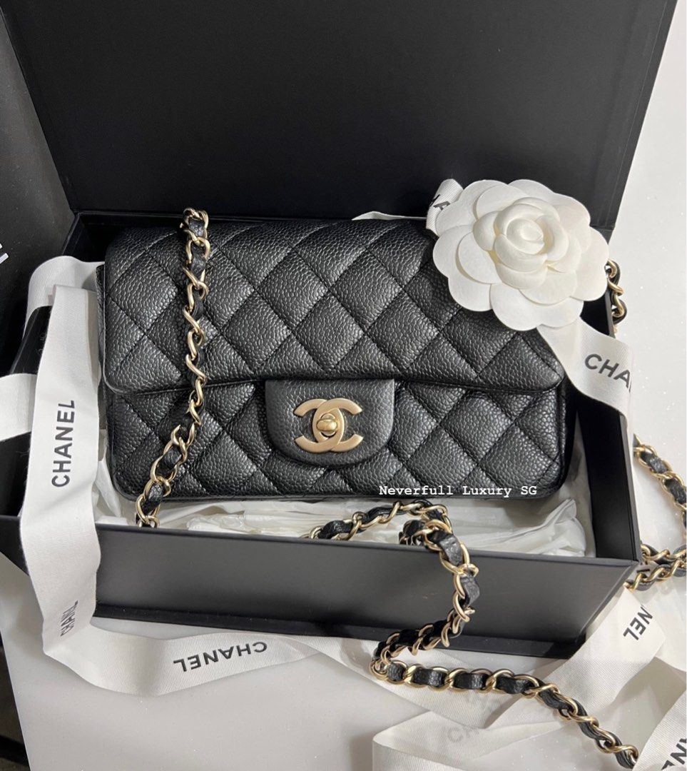 Chanel mini rectangular black caviar deals