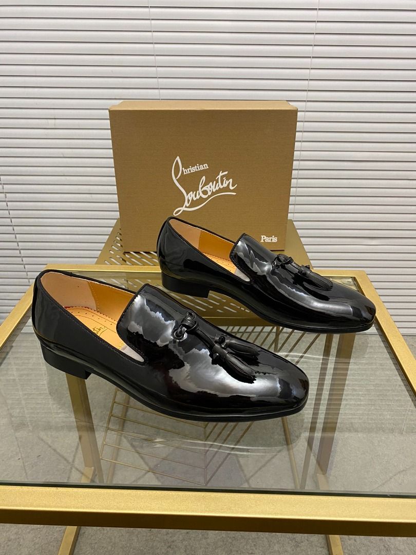 Christian Louboutin Black Patent Leather Dandelion Tassel Slip On Loafers