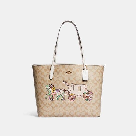 Coach City Tote with Carriage and Horse Patchwork Graphic, Women's