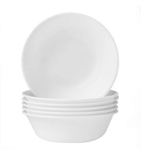 Corelle Vitrelle 18-Oz Soup/Cereal Bowls, Chip & Crack Resistant Glass Dinnerware Set Bowls, Winter Frost White
