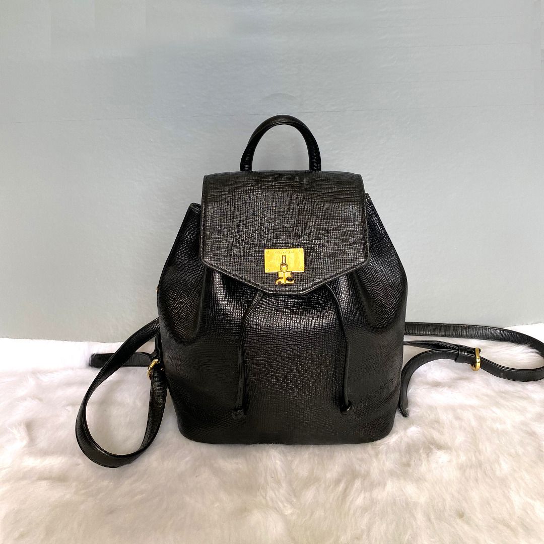 Courreges Vintage Black Textured Leather Backpack