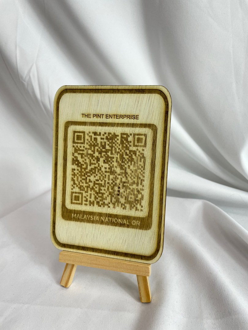 Custom engrave QR code e wallet ply wood with stand MAE TNG GRAB QRPAY