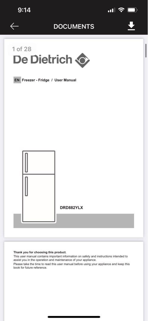 De dietrich store fridge manual