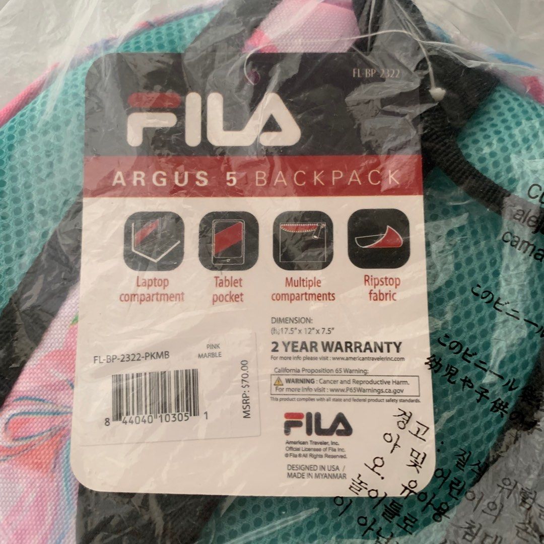 Brandnew Fila Argus 5 Pink Black Gradient Backpack Women s