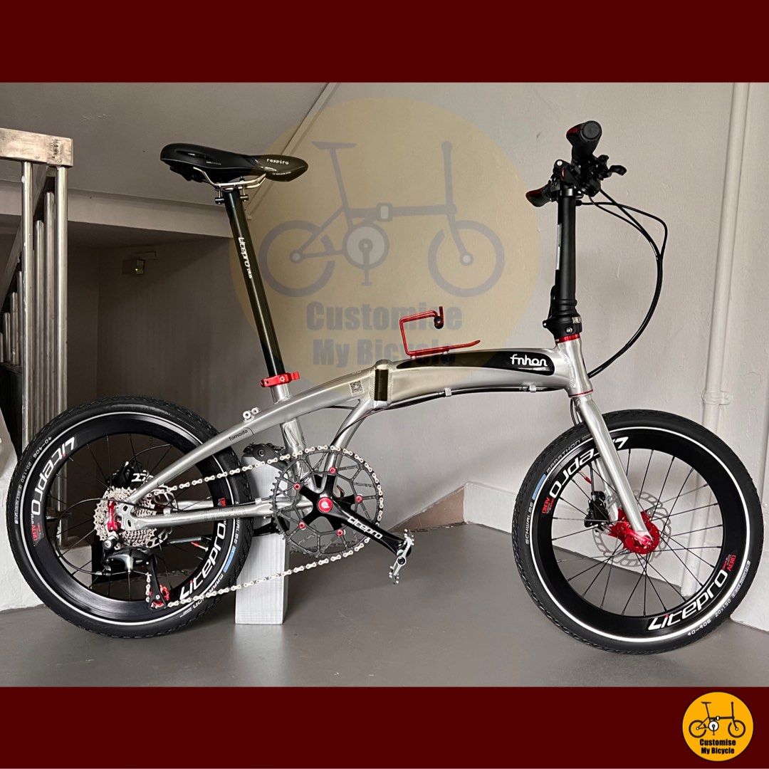 Fnhon Tornado 20 10 Gears Shimano Litepro Wheelset Schwalbe Polished Silver Folding Foldable Foldie Fold Bicycle Bike 406 tyres 20 inches