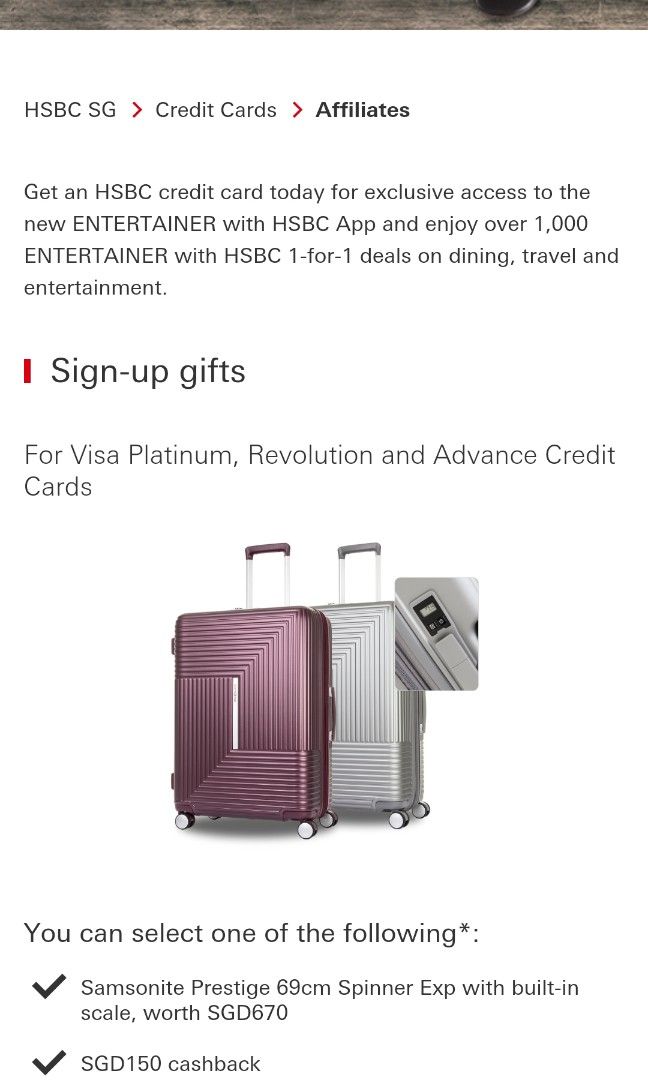 Hsbc samsonite luggage sales