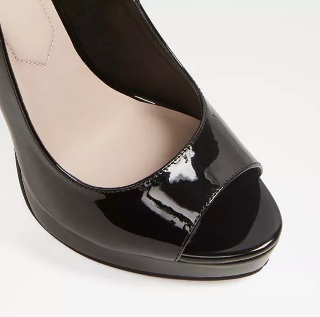 Hislop Peep Toe Slingback Stiletto Heels Black glossy Aldo