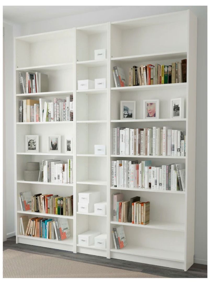 IKEA 3 Billy bookcases plus height extension units, 4 doors and 2