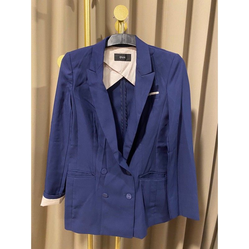 IMPORT Blazer Double Breasted Office Half Furing Premium Dark Blue Navy Jas Kerja Formal Kancing Dua Baris Biru Tua Stik Balik Putih NETT Fesyen Wanita Pakaian Wanita Baju Luaran di Carousell