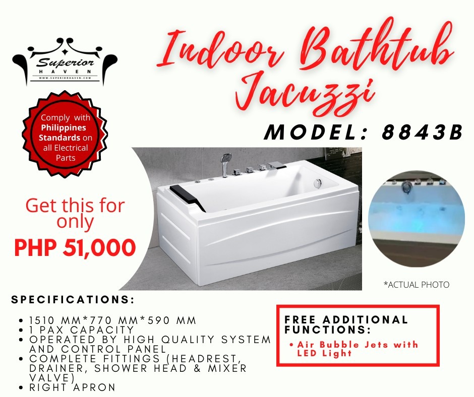 Indoor Bathtub Jacuzzi with Right Apron Complete Fittings Model 8843B on Carousell