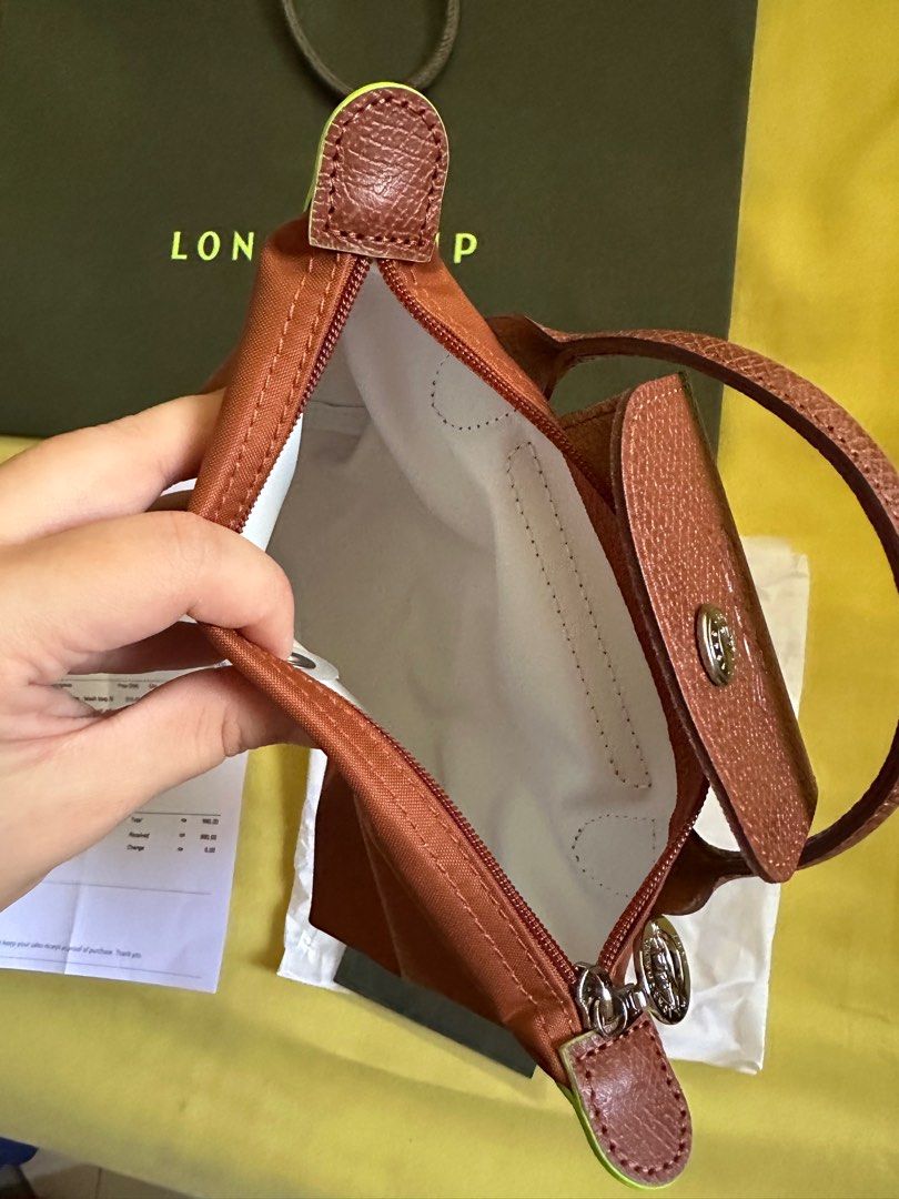 Longchamp Le Pliage Pouch with Handle in Cognac, Luxury, Bags & Wallets on  Carousell