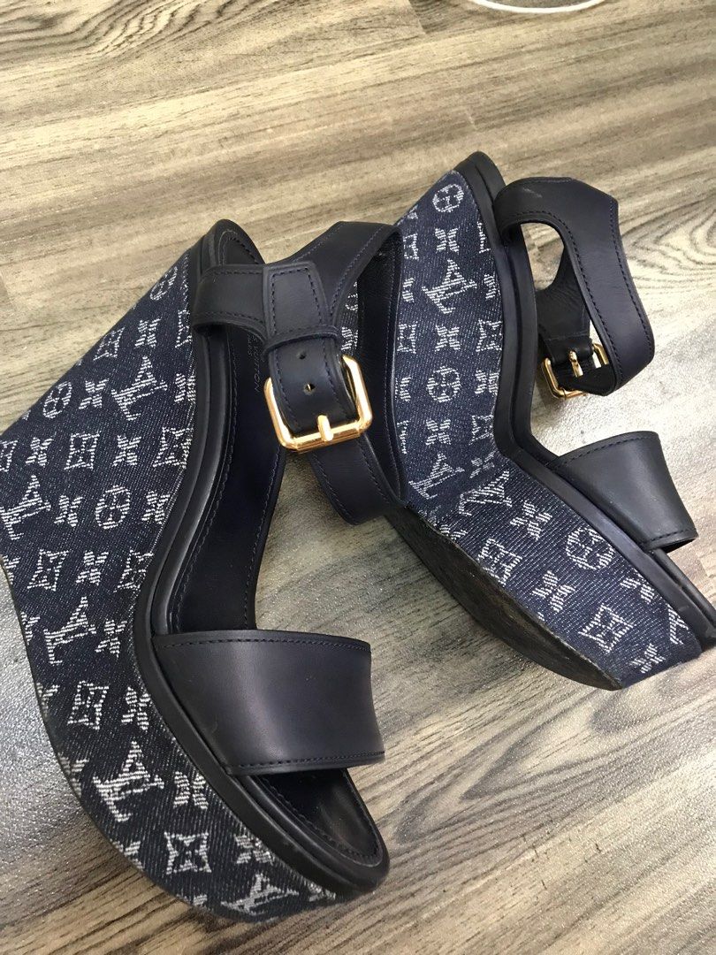 Louis Vuitton Navy Blue Leather and Monogram Denim Waterfall