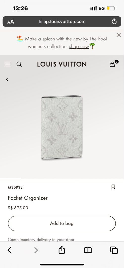 LV Louis Vuitton Pocket Organizer Optic White M30933(Like New), Luxury,  Bags & Wallets on Carousell