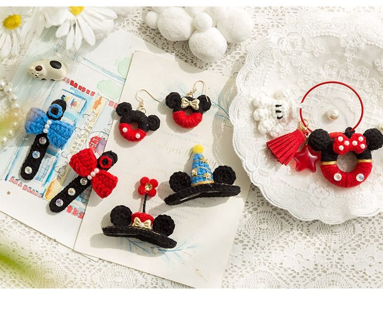 Mickey Minnie Mouse Accessories Crochet DIY Kit Material Pack BB Hair Clip Lucky Keychain Earrings Kill Time De stress Hobbies Toys Stationery Craft Craft Supplies Tools on Carousell