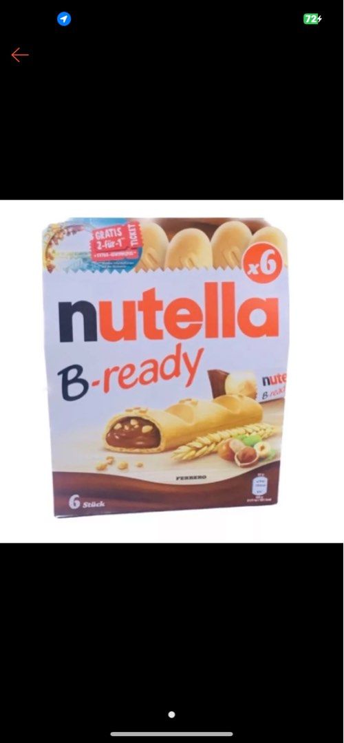 Nutella B-ready 6 Sticks Per Pack (Category: Other Food & Drinks) located in Imus. Submitted by foodhaveit24 (Listing ID 1241314842, Image 1). Description: .
