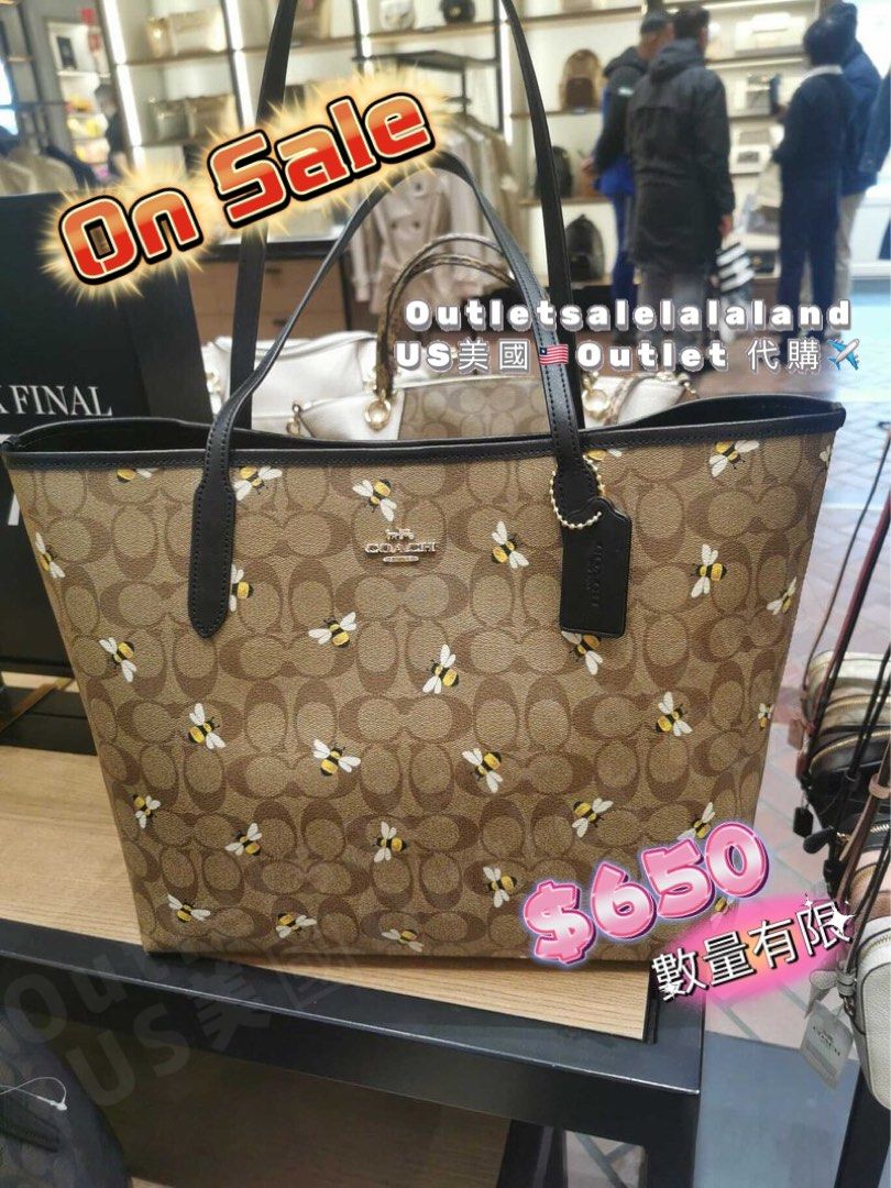 Outlet Coach City Tote In Signature Canvas With Bee Print C8590 BARREL BUCKET BAG HANDBAG CROSSBODY
