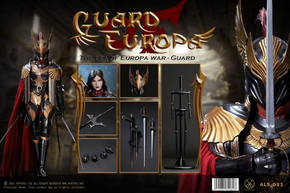 POPTOYS 1/6 ALS011 EAGLE KNIGHT GUARD BLACK ARMOR VERSION (Category: Figurines & Statues) located in Pasig City. Submitted by noblehawk.82e609 (Listing ID 1241351420, Image 1). Description: POPTOYS 1/6 ALS011 Eagle Knight Guard Black armor Version BAR CODE: 971281620628 List: 1.Head*1 2.Female body*1 3.Hands*4 4.Undershirt*1 5.Pants*1 pair 6.Cloak*1 7.Belt*1 8.Armet*1（Metal） 9.Body armor*1（Metal） 10.Arm armor*2（Metal） 11.Cuish*2（Metal） 12.Sword*2