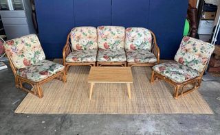 Rattan Sofa Set
64”L x 26”W x 13”SH (3-seater)
21”L x 23”W x 13”SH (1-seater)

Solid rattan wood
Washable fabric seats
In good condition
Free folding center table
P16500