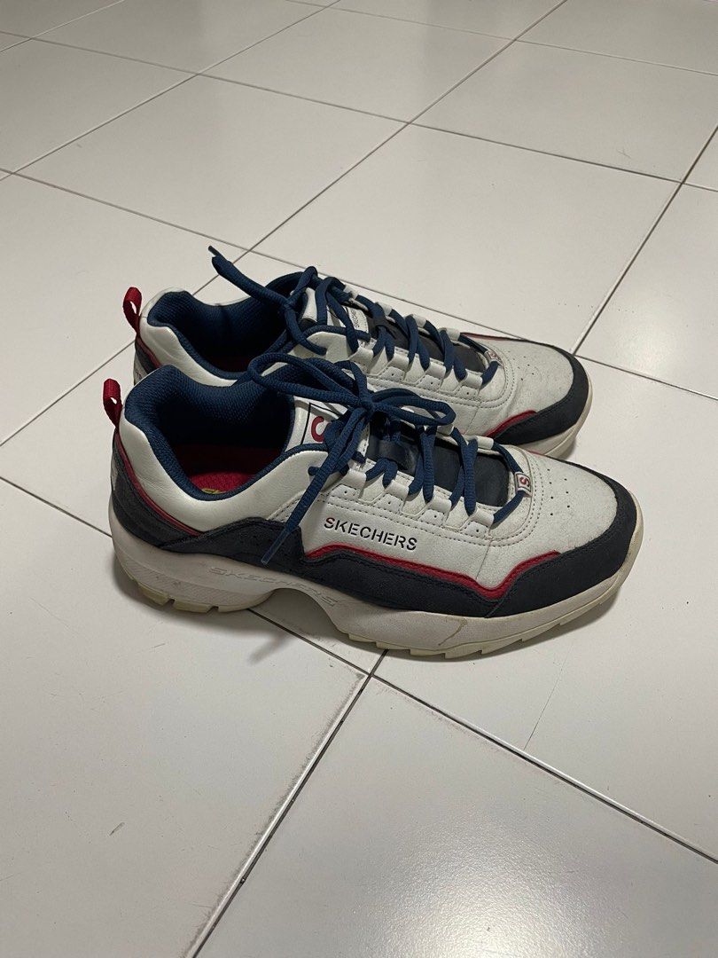 Mens black cheap and white skechers