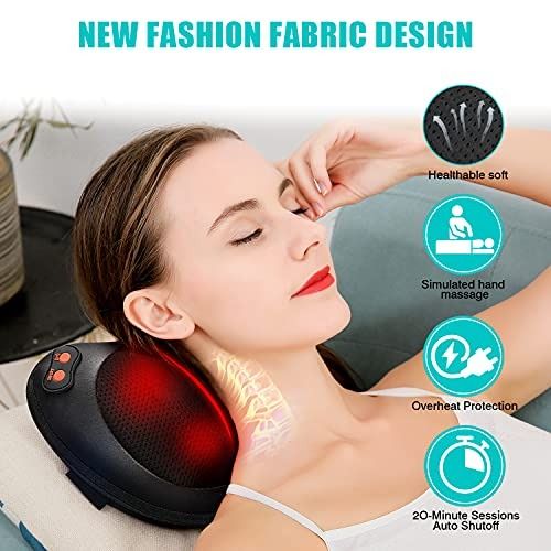 Arealer Back Massager Pillow with Heat, Shiatsu and Deep Tissue Kneading  for Shoulder Black 