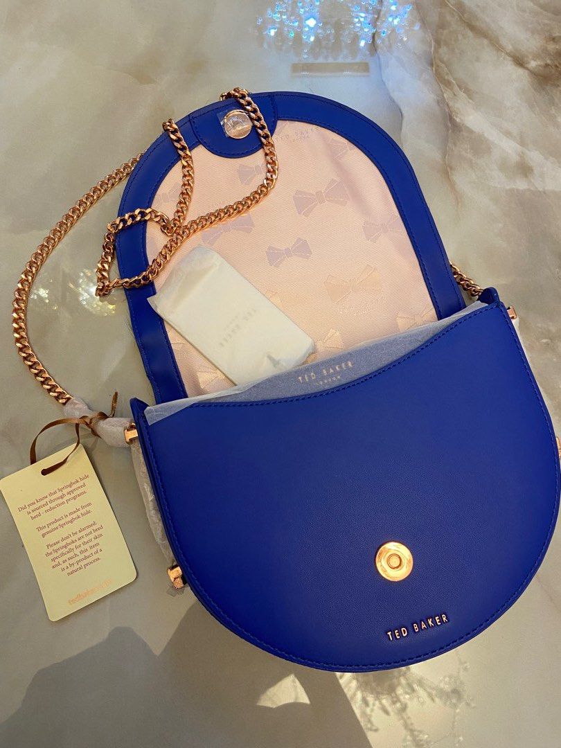 Ted Baker Alisonn Leather Genuine Springbok Fur Saddle Bag Blue