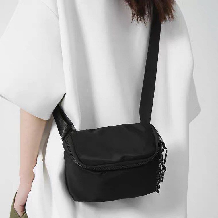 Trendy Large Black Sling Bag Multiple Zip Pocket Bum Bag