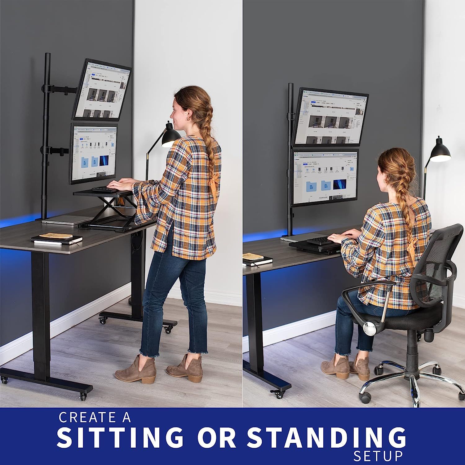 VIVO Extra Tall Vertically Stacked Dual Monitor Desk Mount Stand with ...