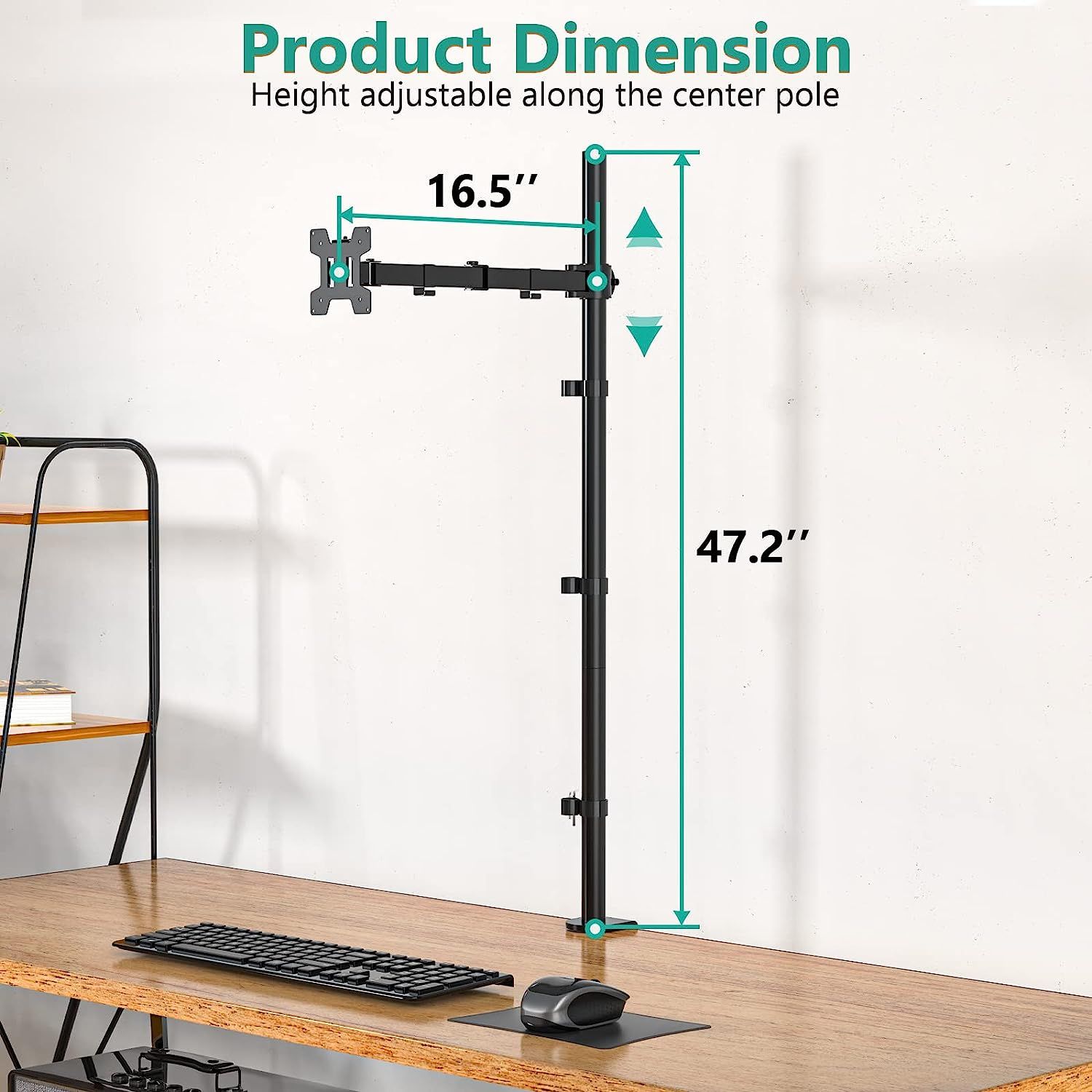 WALI Single Monitor Stand Desk Mount, 47.2 inch Tall Monitor Stand ...