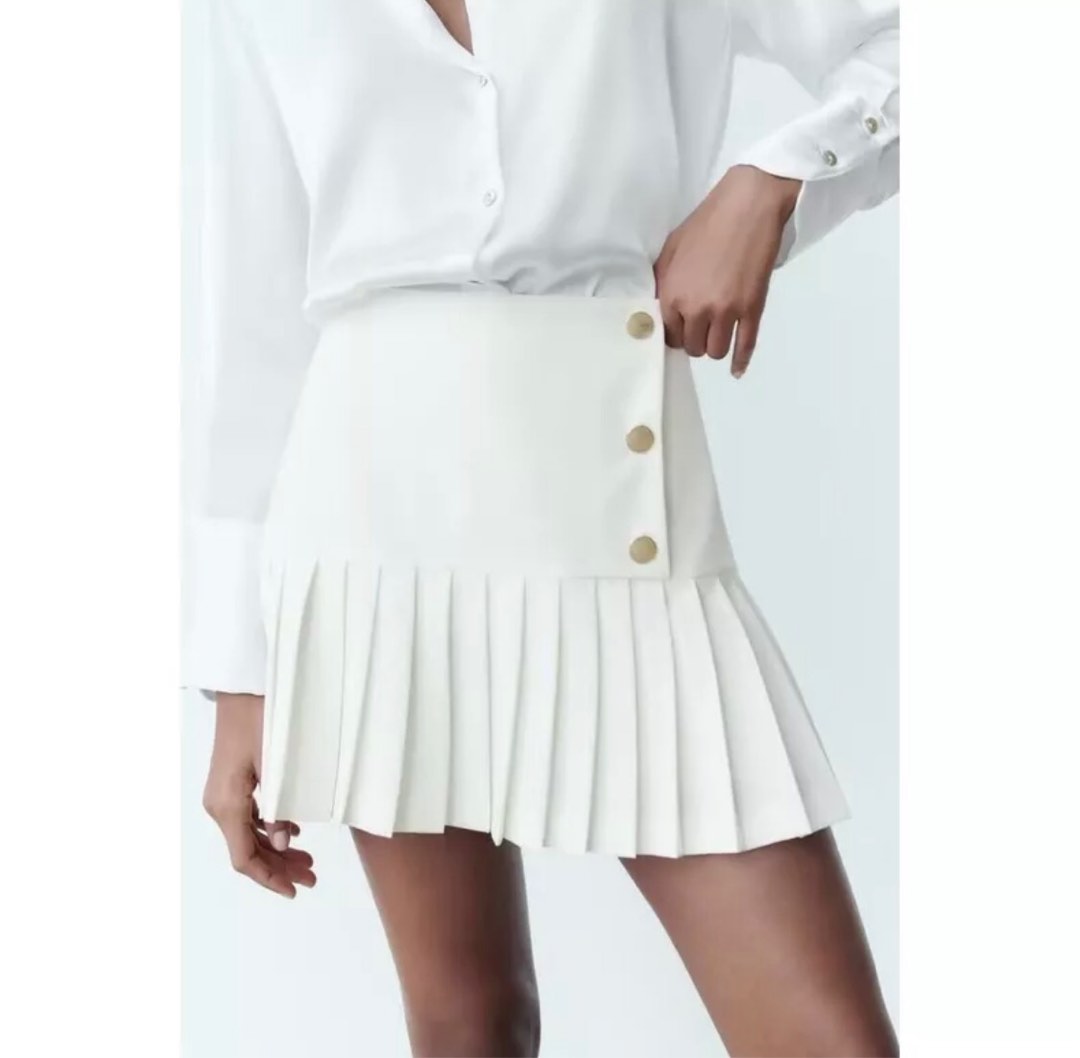 Alix Pleated Mini Skirt - White