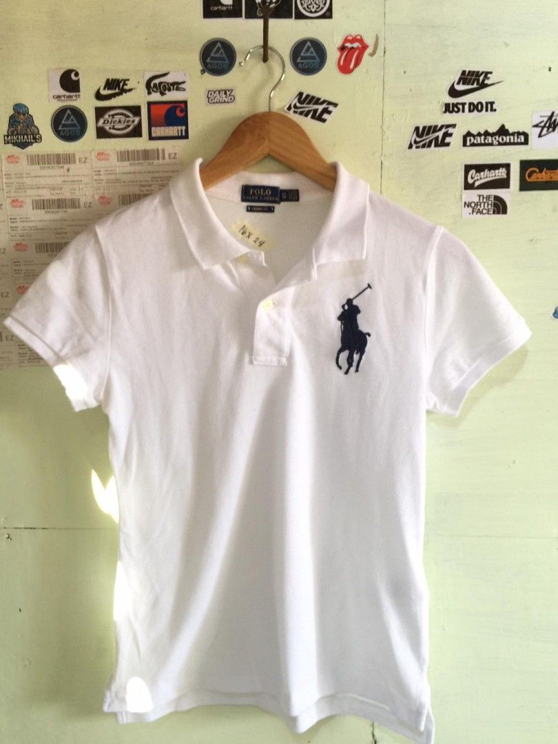 Women White Ralph Lauren Short Sleeve Polo Shirt Big Pony Logo