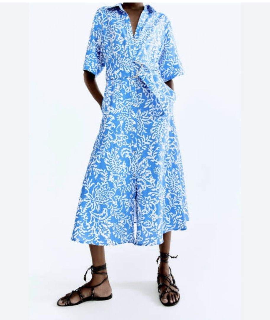 knee length dresses for ladies Linen Francesca Dress Solid Navy