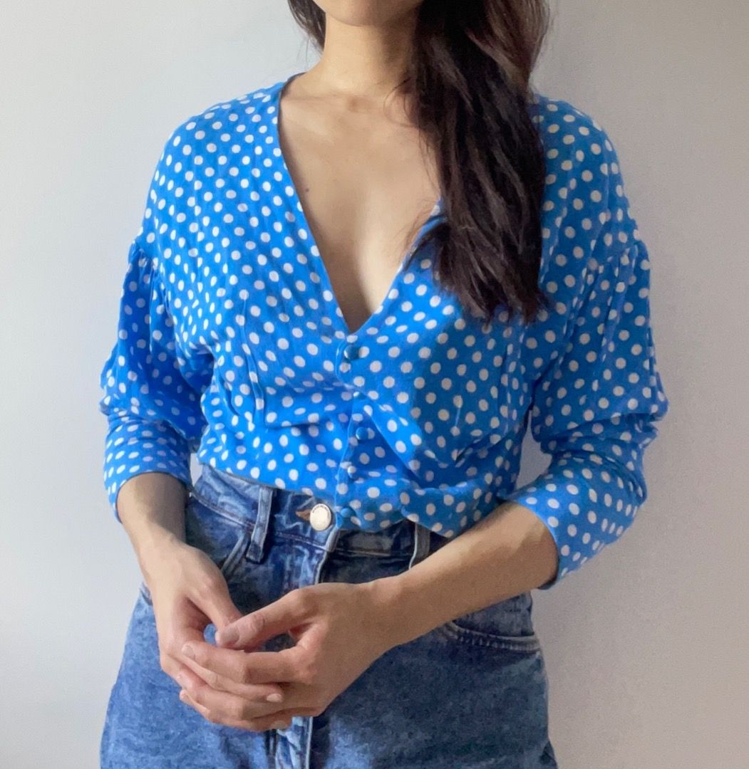 Zara blue sales polka dot top