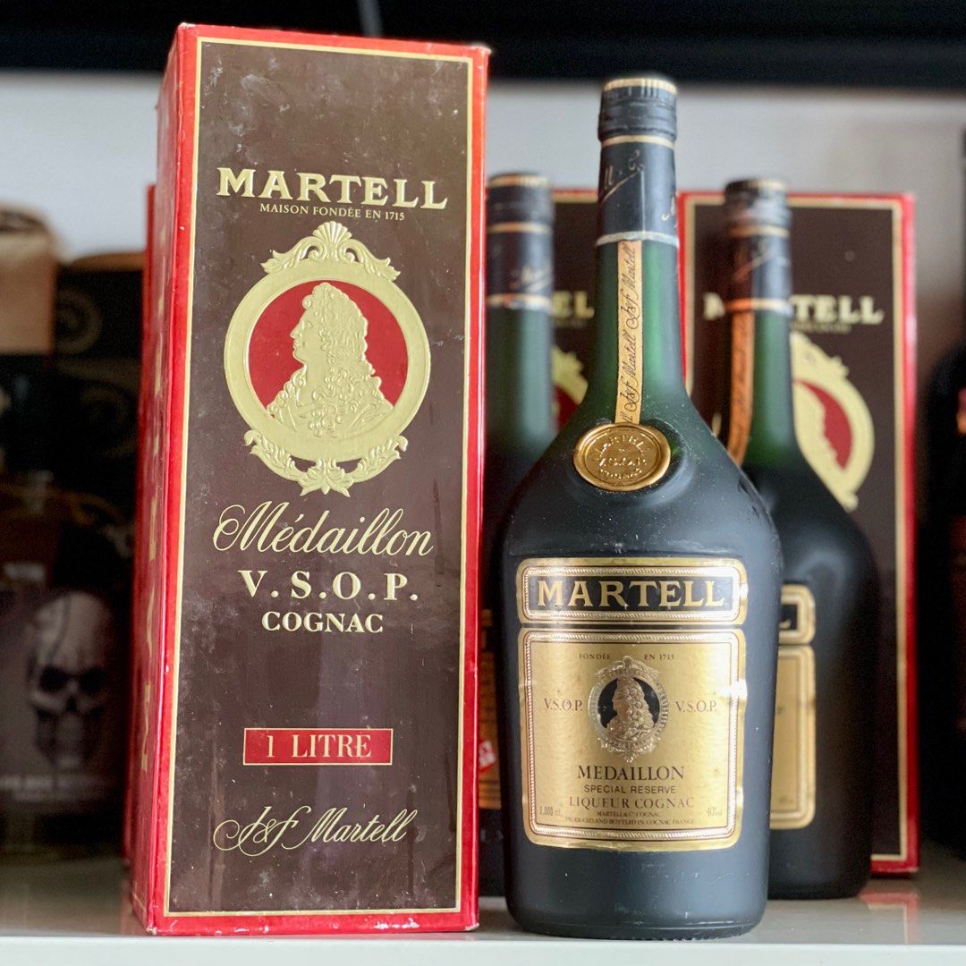 1L Martell VSOP green cognac vintage 1980s sign of leader 老酒