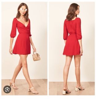$270 Reformation Wrap Red Puff Sleeve Dress