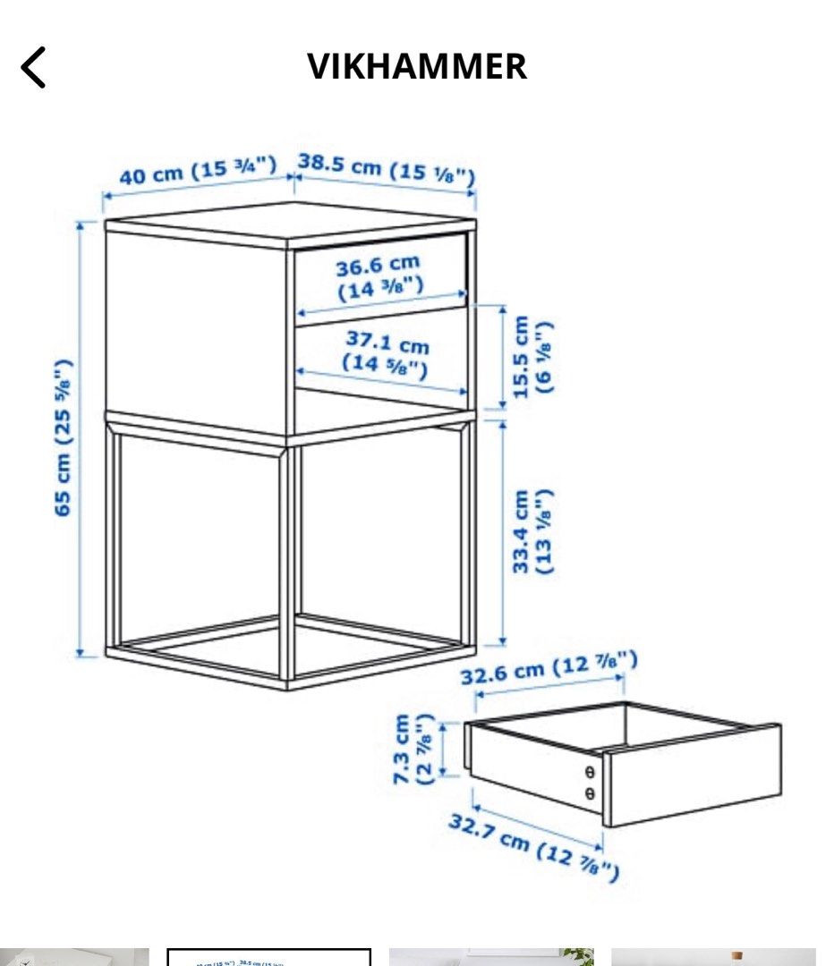 2x White Ikea Vikhammer Bedside Table, Furniture & Home Living