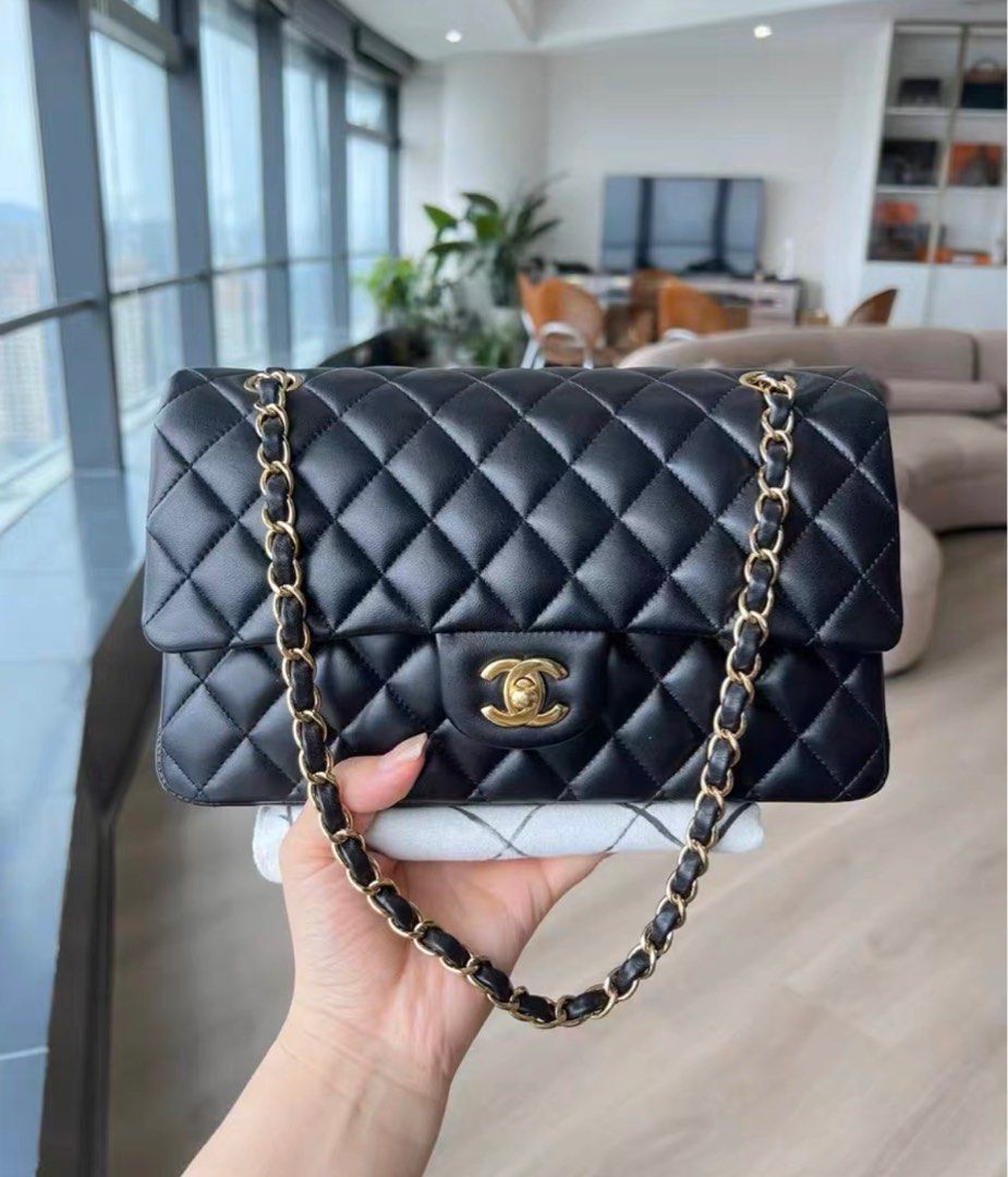 Authentic Chanel Medium Classic Flap Lambskin Gold Hardware GHW