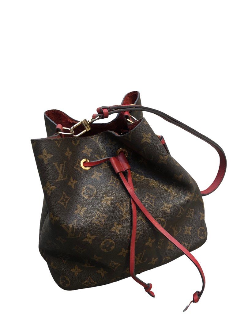 Auth LOUIS VUITTON Neo Bucket Monogram and Red Leather Shoulder
