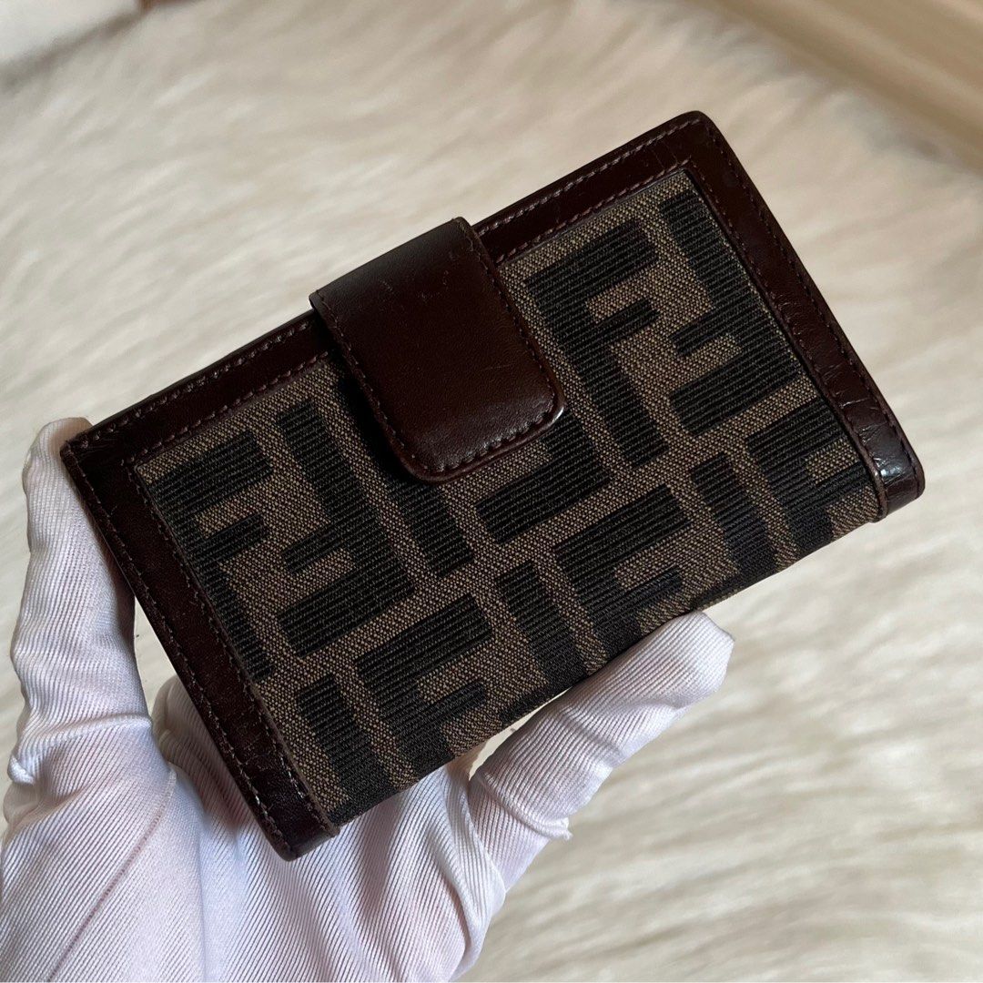 FENDI ZUCCA Compact Wallet Brown Unisex Vintage Authentic 