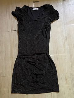 authentic Promod black with gold glitter detail ruffle sleeve dress