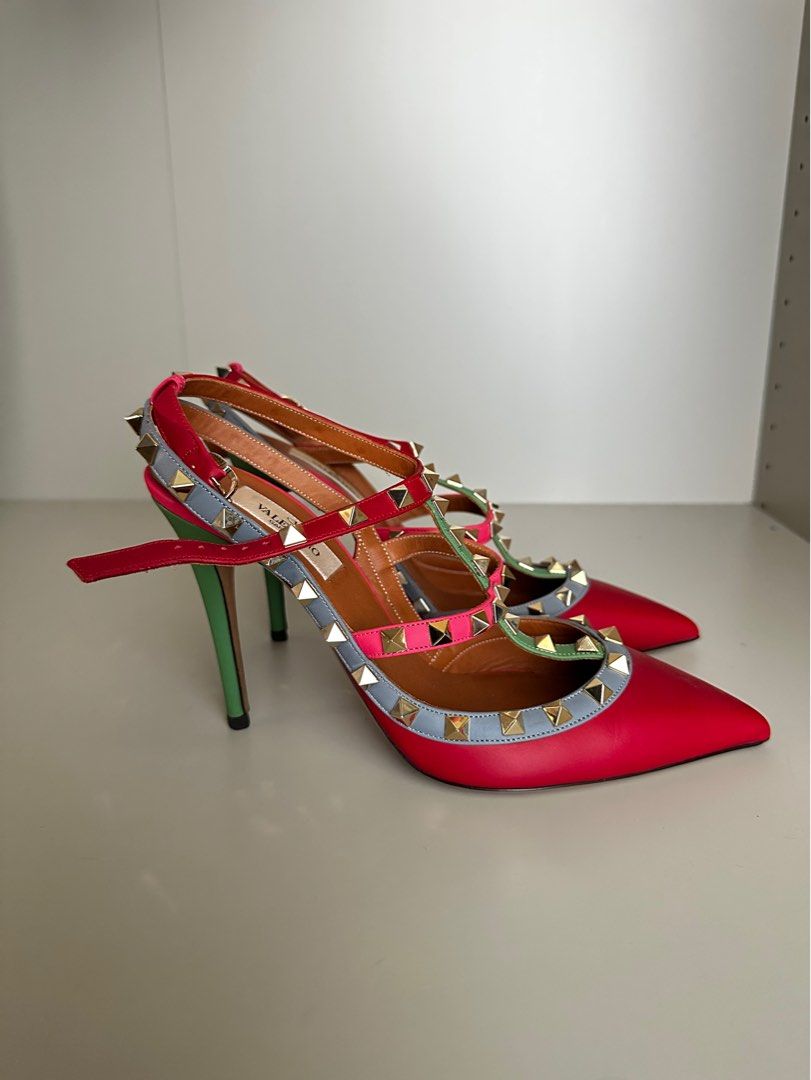Authentic Valentino Rockstuds Multicolor Heels 38 Used Once or