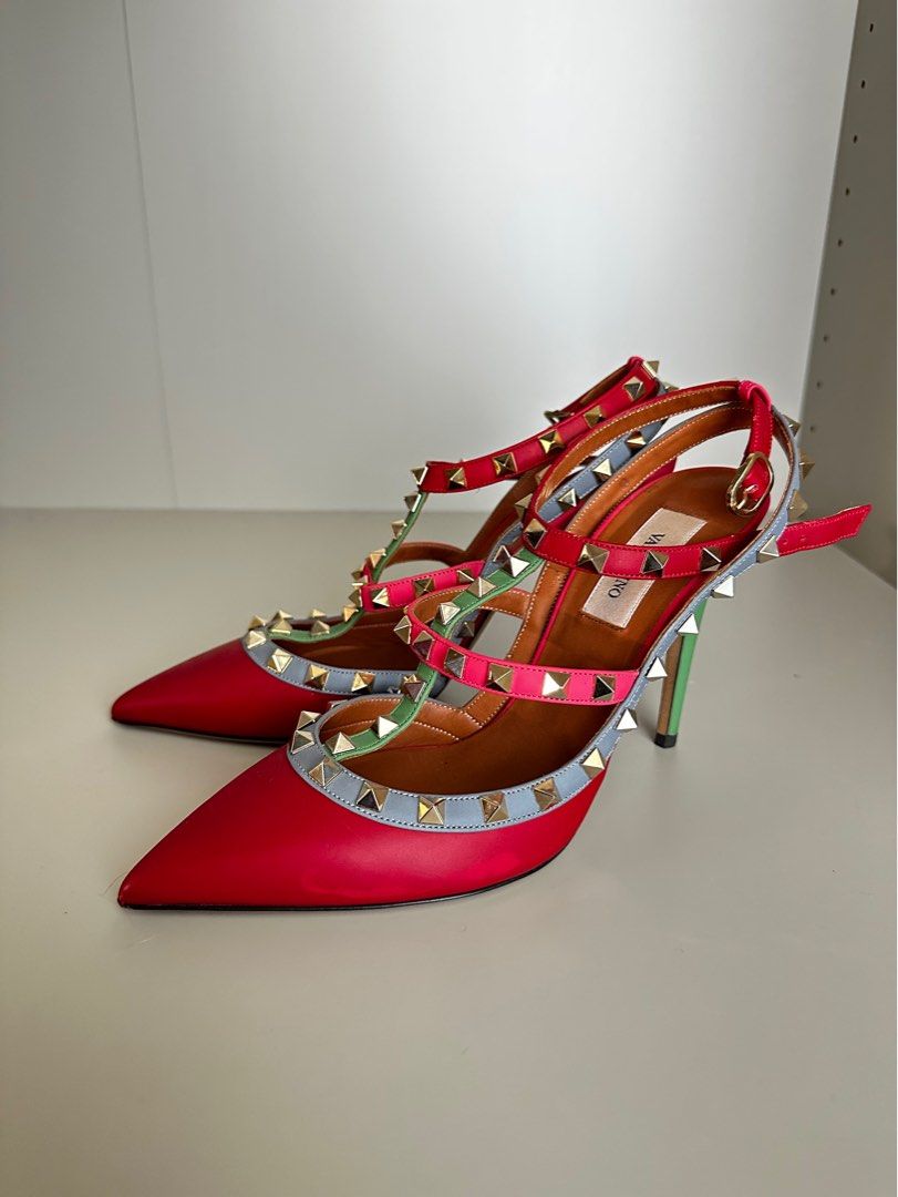 Authentic Valentino Rockstuds Multicolor Heels 38 Used Once or