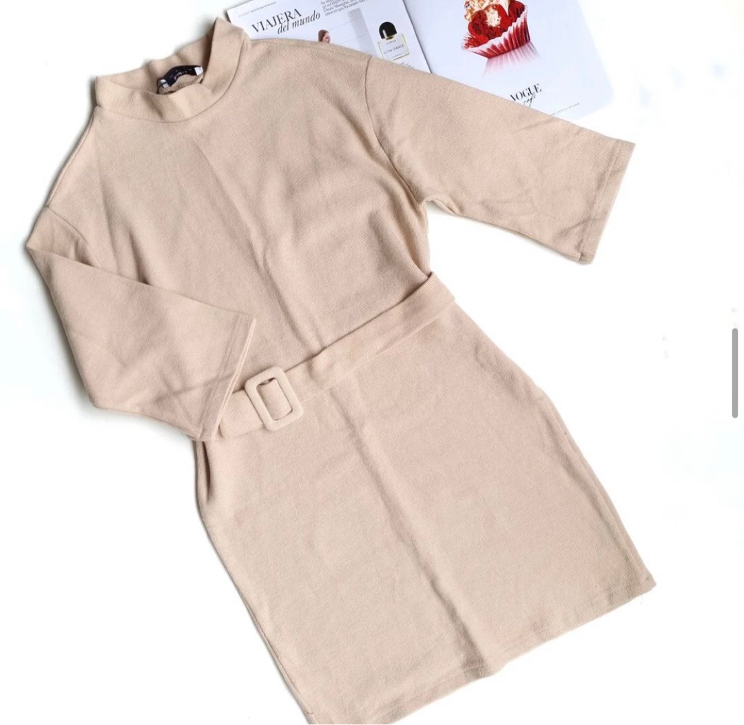 Bershka Knitted Dress with Belt, Women's Fashion, Dresses & Sets, Dresses  on Carousell
