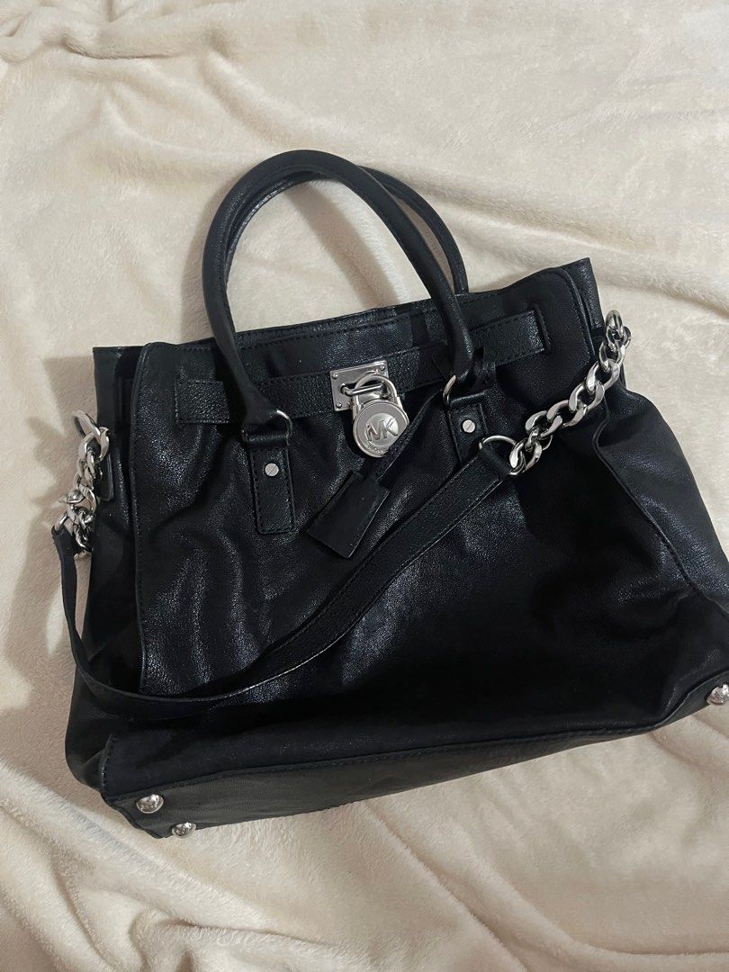 Black Michael Kors Hamilton Shoulder Bag with Silver Hardware
