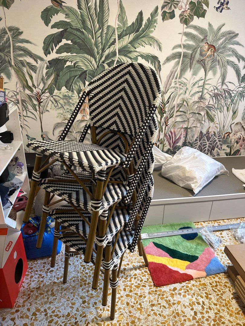 Black White Rattan Chairs, Furniture & Home Living, Furniture, Chairs